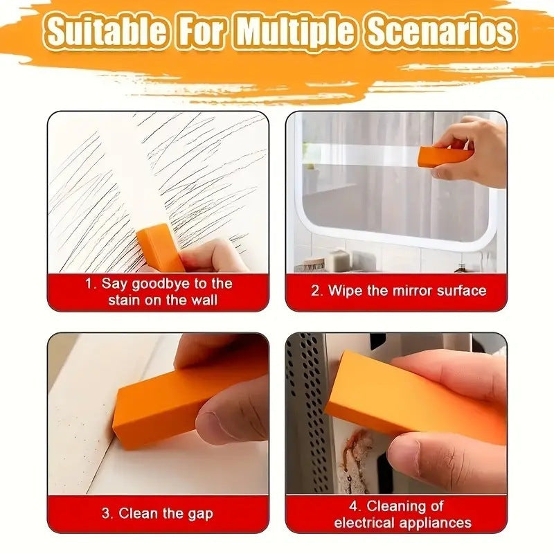 Reusable rubber eraser for kitchen and bathroom stains. Includes 2-pack for scratch-free cleaning of water stains, rust, and limescale on faucets and surfaces.