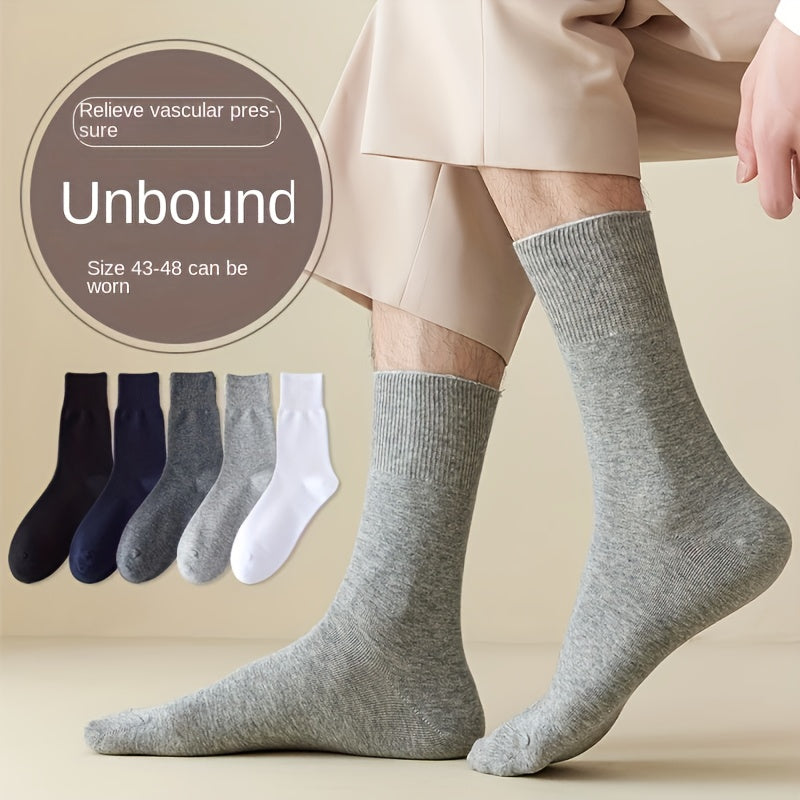 5 pairs of breathable, comfortable plus-size socks for men, designed for wider feet.