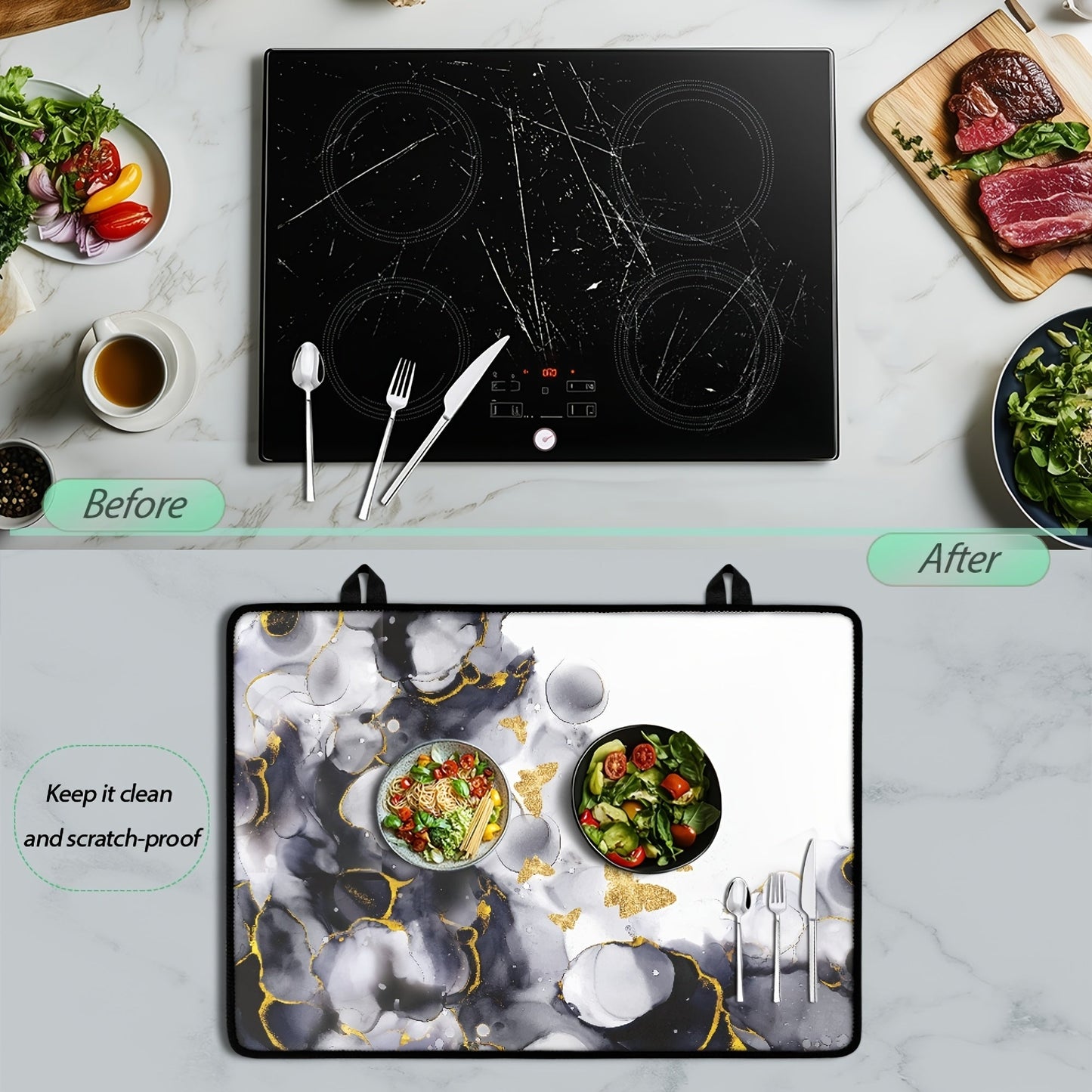 Protect your glass ceramic stovetop with this heat-resistant and non-slip cover. It also doubles as a rubber protective mat, scratch-proof ironing pad, coffee mat, and provides extra countertop space for your kitchen stove or induction cooker. This