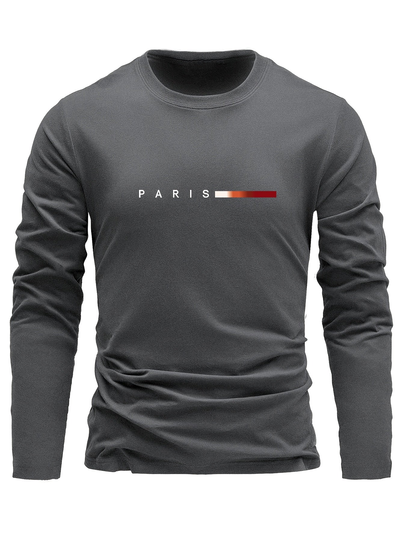 Set of 3 men's long sleeve cotton t-shirts with Paris print design, ideal for spring/fall wear, indoors or outdoors.