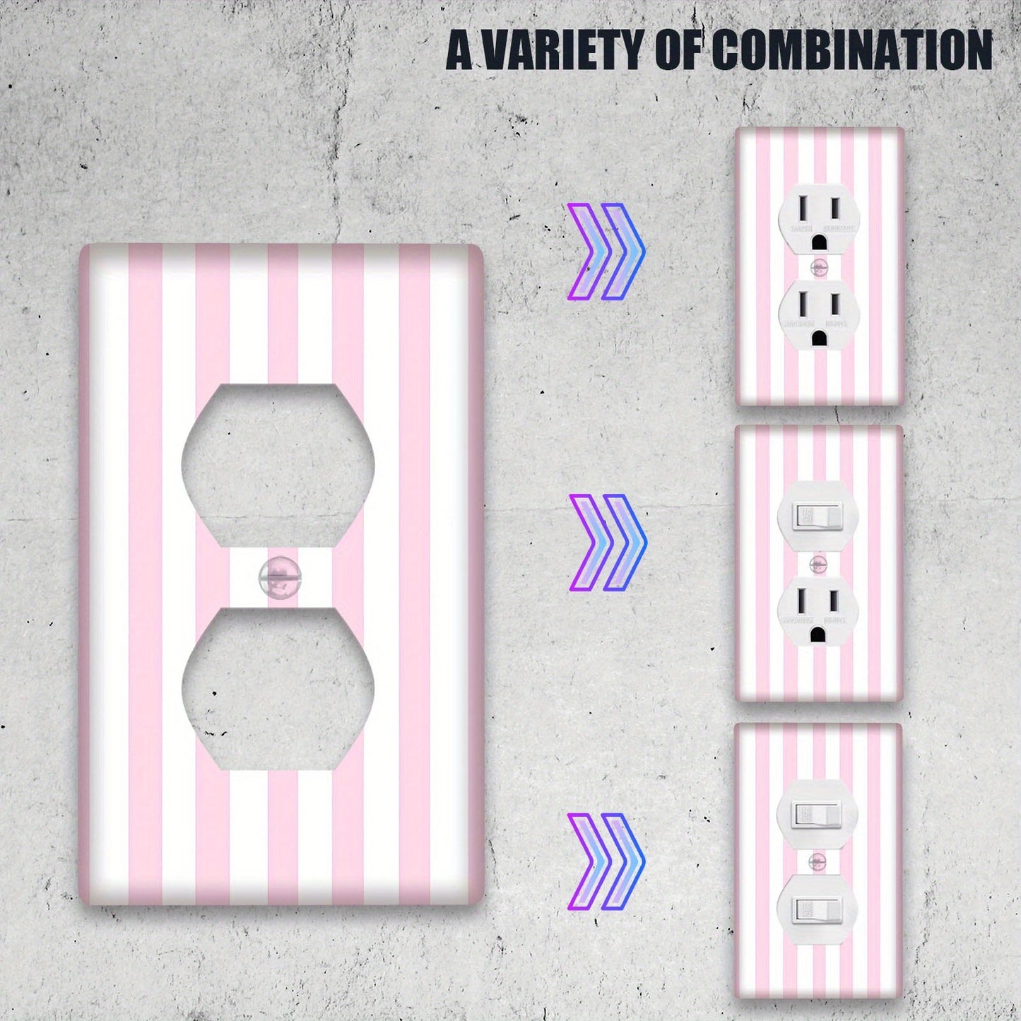 Pink striped light switch cover, stylish and easy to install, no batteries required.