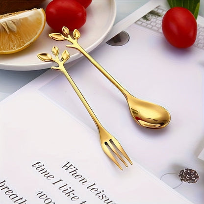 Set of 10 elegant kitchen utensils, including golden stainless steel cherry blossom spoons and forks. Perfect for dining and entertaining, this flatware set combines functionality with a touch of sophistication.