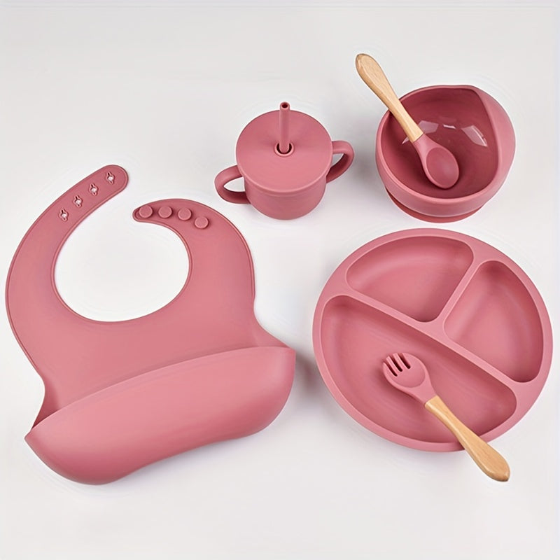 Baby Silicone Dinnerware Set: Includes Suction Plate, Bowl, Bib, Fork & Spoon, Straw Cup - BPA-Free and Safe for Ages 0-3 - Perfect Easter Gift for Toddlers