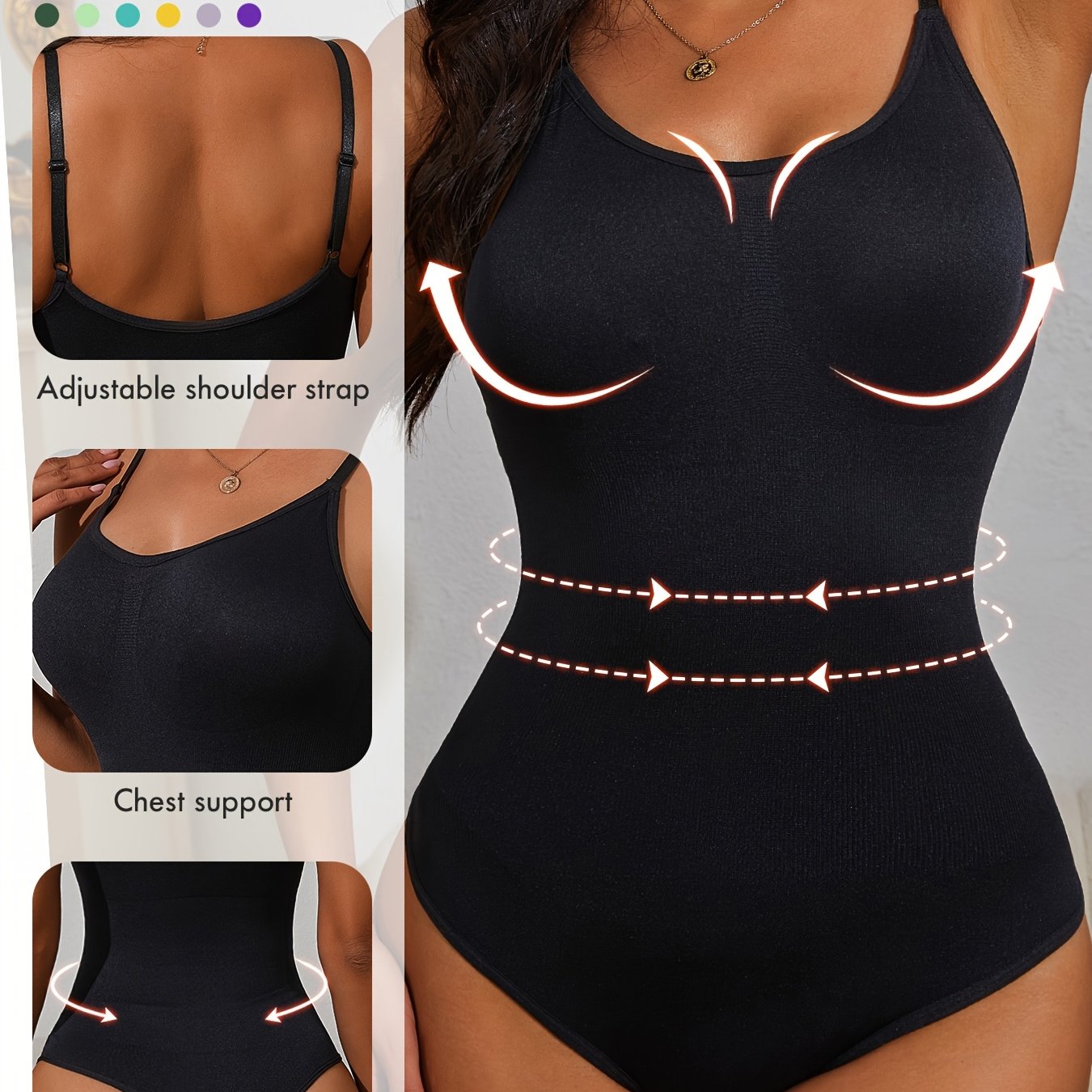 Elegant slimming bodysuit with high support, tummy control, butt lift, ribbed detail, made of lightweight nylon-elastane blend for waist shaping, no padding.