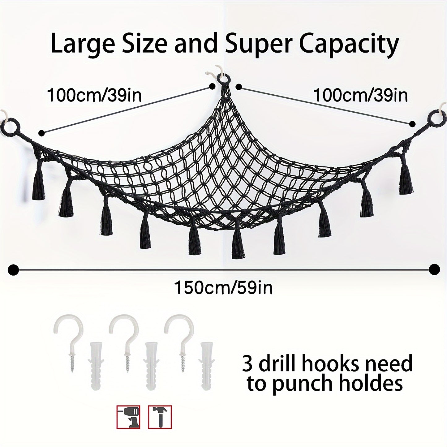 1Pack Macrame Hanging Net Hammock for Stuffed Animals - Storage Organizer for Toys and Aesthetic Room Decor