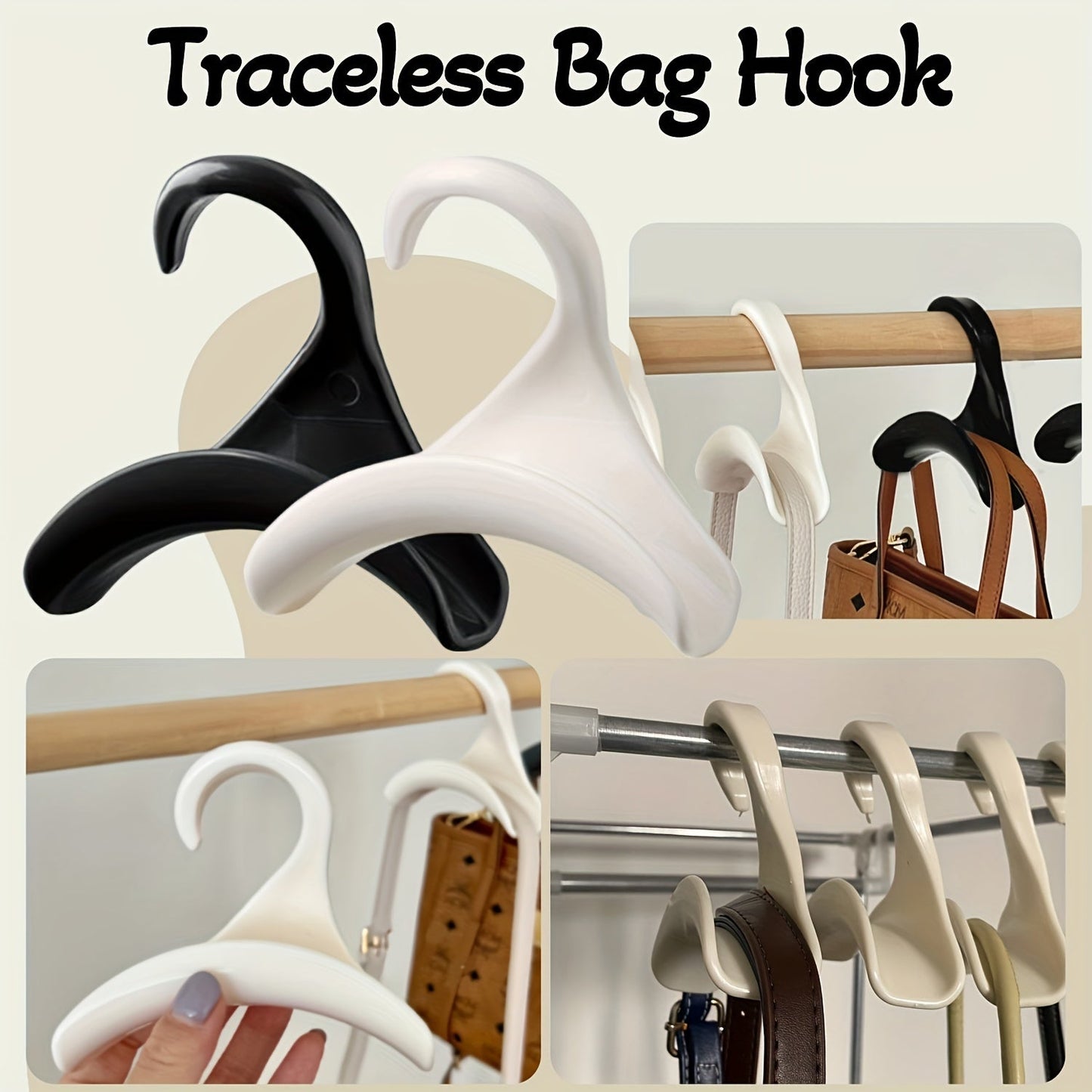 Save space in your wardrobe and home closet with this 12-Pack of Plastic Handbag Hangers. These multipurpose hangers are perfect for organizing purses, scarves, totes, and more in a casual style. Perfect for dorm rooms and small living spaces.