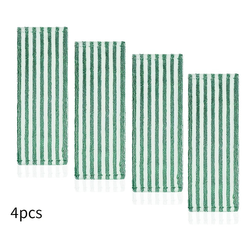 Set of 4 Ultra-Fine Microfiber Mop Pads, Eco-Friendly & Machine Washable, Fits Libman Mops - Perfect for Any Floor Surface, Use for Wet or Dry Cleaning, Featuring Green Striped Pattern, Microfiber Innovation