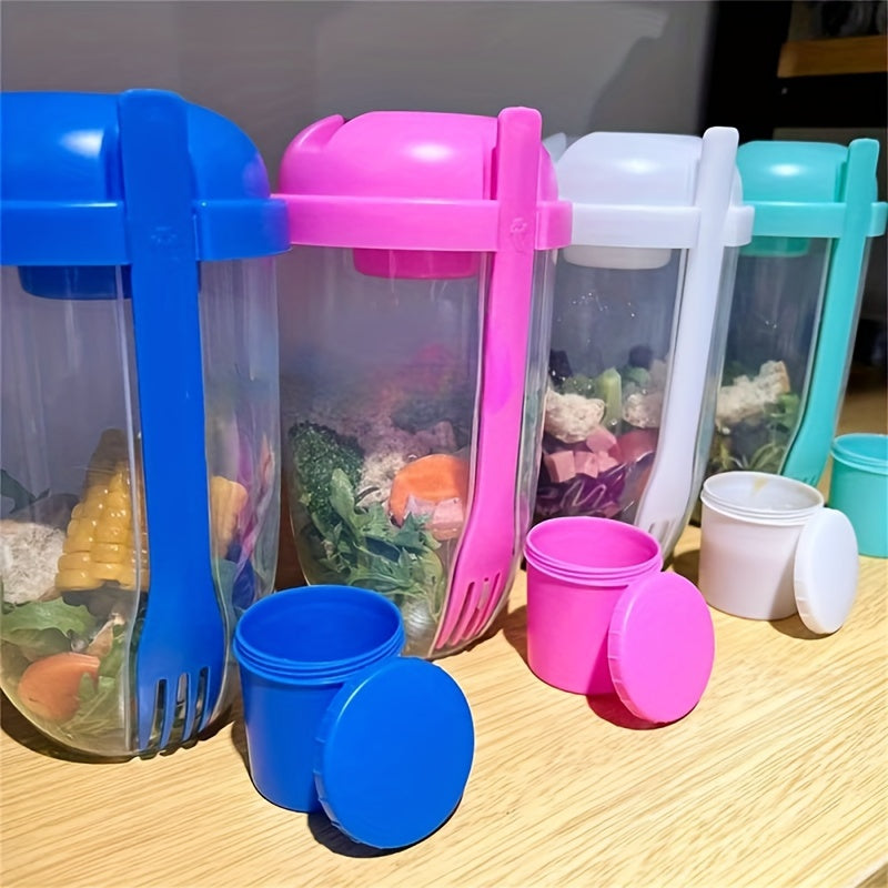 1000ml/33.8oz Healthy Salad Cup Set, BPA-Free Plastic, Oval Shape, Lightweight, with Dressing Holder & Fork. Perfect for Vegetables & Fruits on-the-go, ideal for Running, Picnics, Lunch & Breakfast, and special occasions like Christmas, Thanksgiving