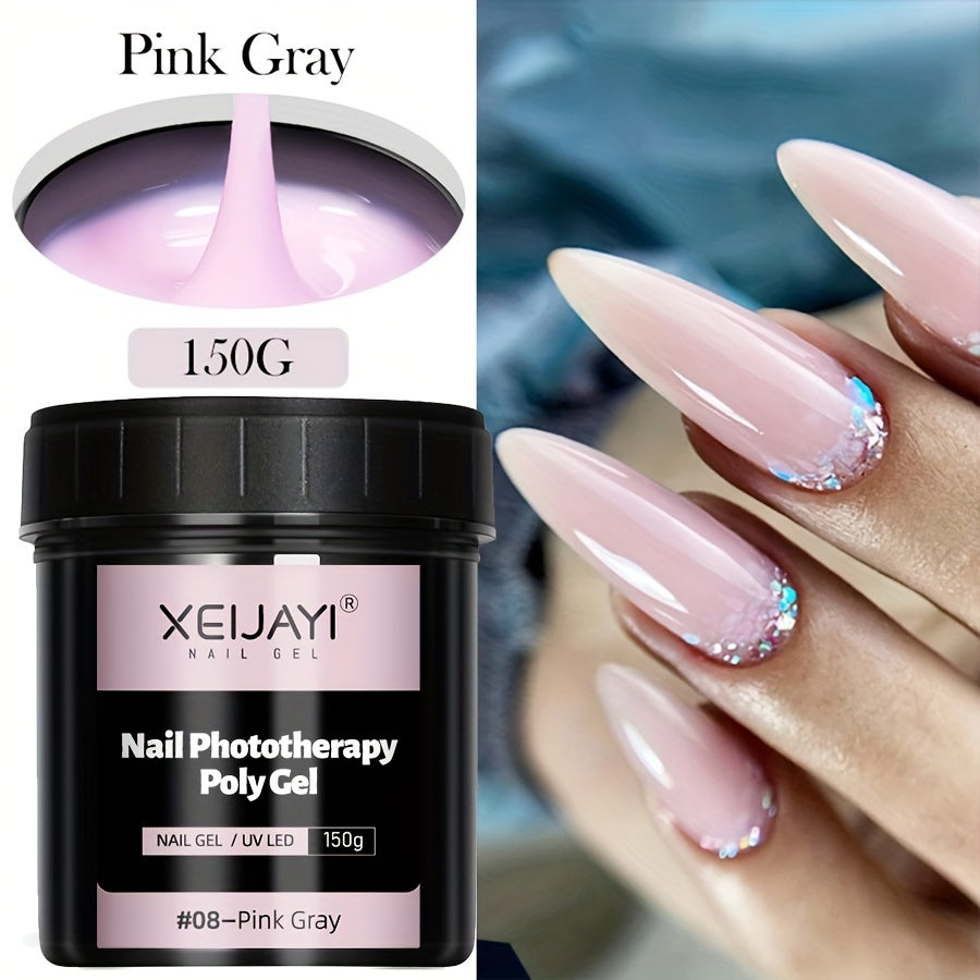 XEIYAI 150g Nail Phototherapy Polygel Gel offers pain-free construction and a glossy finish. The UV solid acrylic gel features a heart pattern and round shape, making it lightweight and