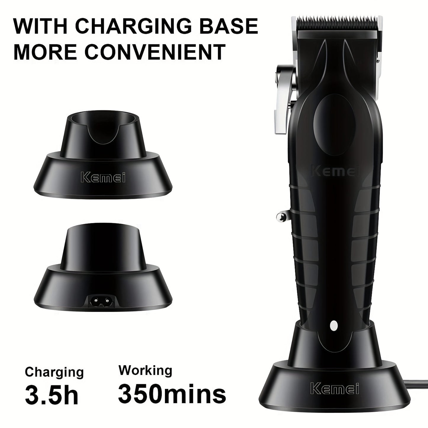 Kemei Professional Electric Hair Clipper Set in Black, Multi-piece, USB Rechargeable, Beard Trimmer, Styling Tools