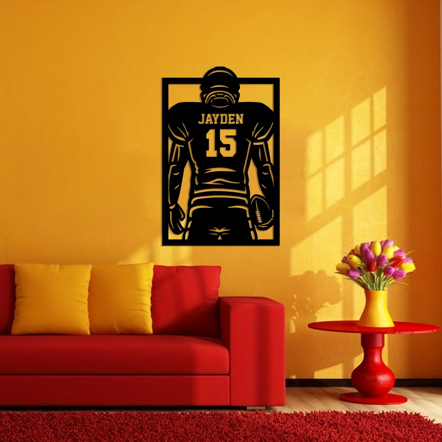 Personalized Football Metal Wall Art - Choose Your Own Name, Durable Decor for Inside & Outside, Ideal Present for Football Enthusiasts