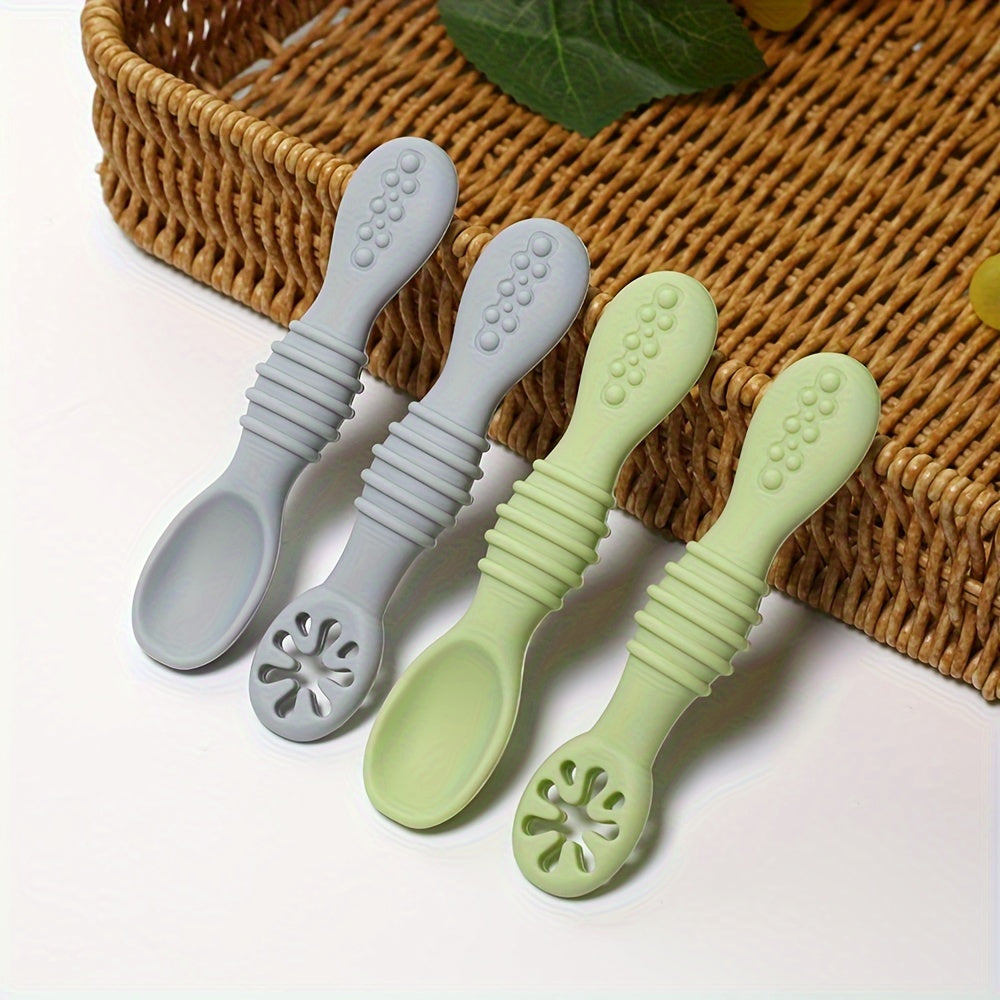 4-piece Silicone Feeding Set for Kids - Soft, Chewable Spoons in 3 Styles - Ideal for Self-Feeding Practice & Holiday Gifts