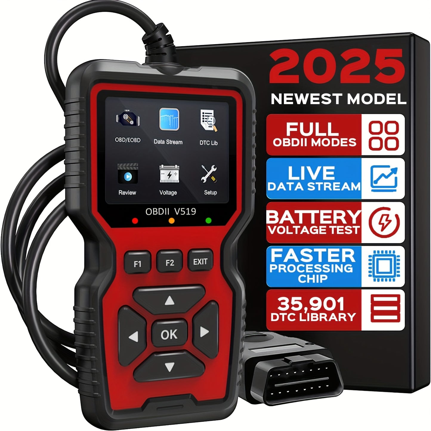 V519 OBD2 Scanner - Advanced diagnostic tool for check engine light, live data, and emissions tests. Works with most vehicles with user-friendly interface and comprehensive display.