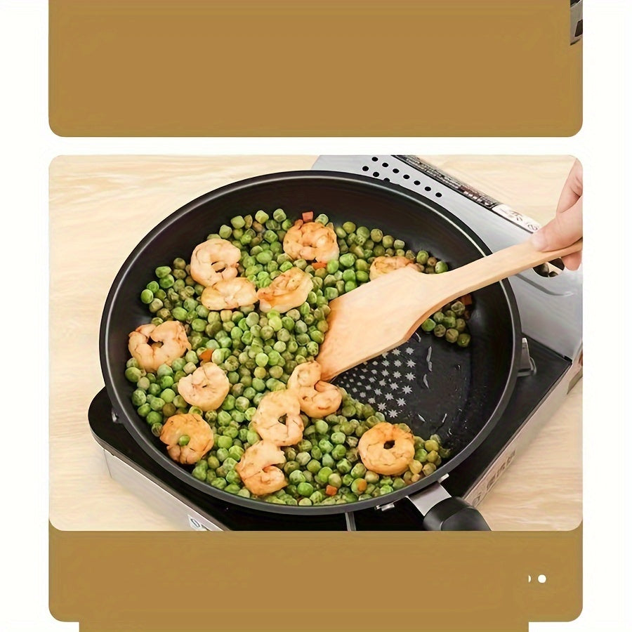 The 9.5-Inch Non-Stick Skillet features a durable cast iron handle, is dishwasher safe, and comes with a lid. It is suitable for smooth-top and induction cookers, and utilizes German Non-Stick Technology for versatile cooking options such as frying