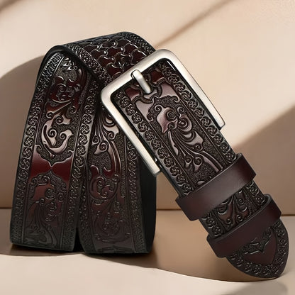 Stylish men's leather belt with alloy buckle, perfect for business and casual wear, made with genuine leather and alloy. Great gift idea for Father's Day and Valentine's Day.