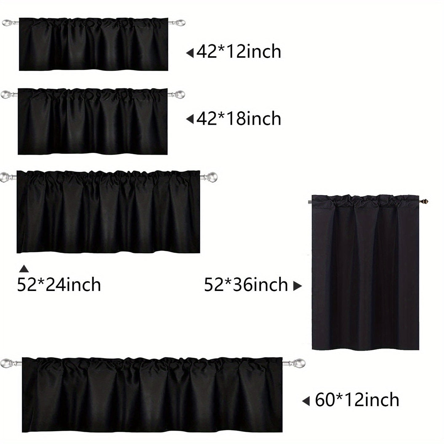 Black Short Rod Pocket Curtain Blackout Curtain for Bedroom, Kitchen, and Home Windows Decor