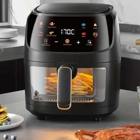 Large capacity 6L air fryer with smart cooking programs, touch control, and multifunctional electric oven for healthy cooking. 220V.