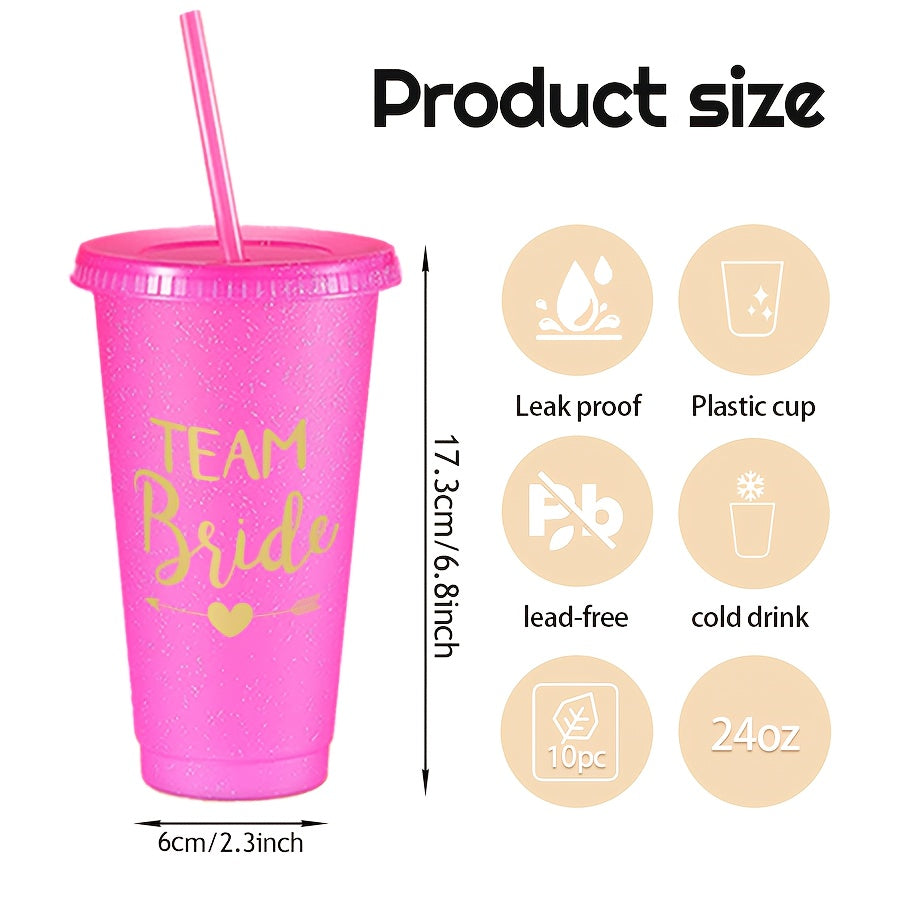 10 24oz Bachelorette Party Tumblers with Lids and Straws, perfect for bridesmaids and bridal party gifts at weddings.