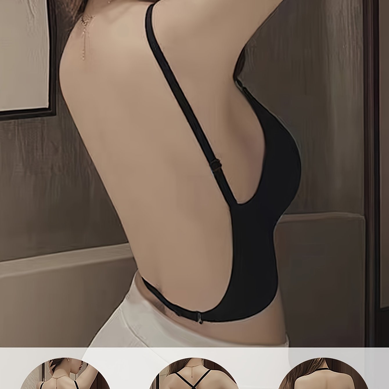 Sexy solid nylon bralette for women with wireless, removable backless push-up cups, seamless and breathable design, high support without steel bands in adult size. Made from knit fabric.