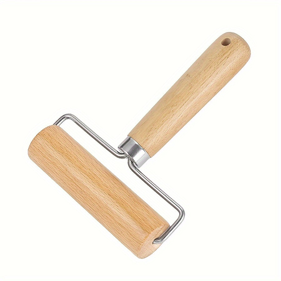 Wooden Rolling Pin with Stainless Steel T-Shaped Dough Roller - Effort-Saving Kitchen Baking Tool for Dumpling Wrappers and Baozi Skin