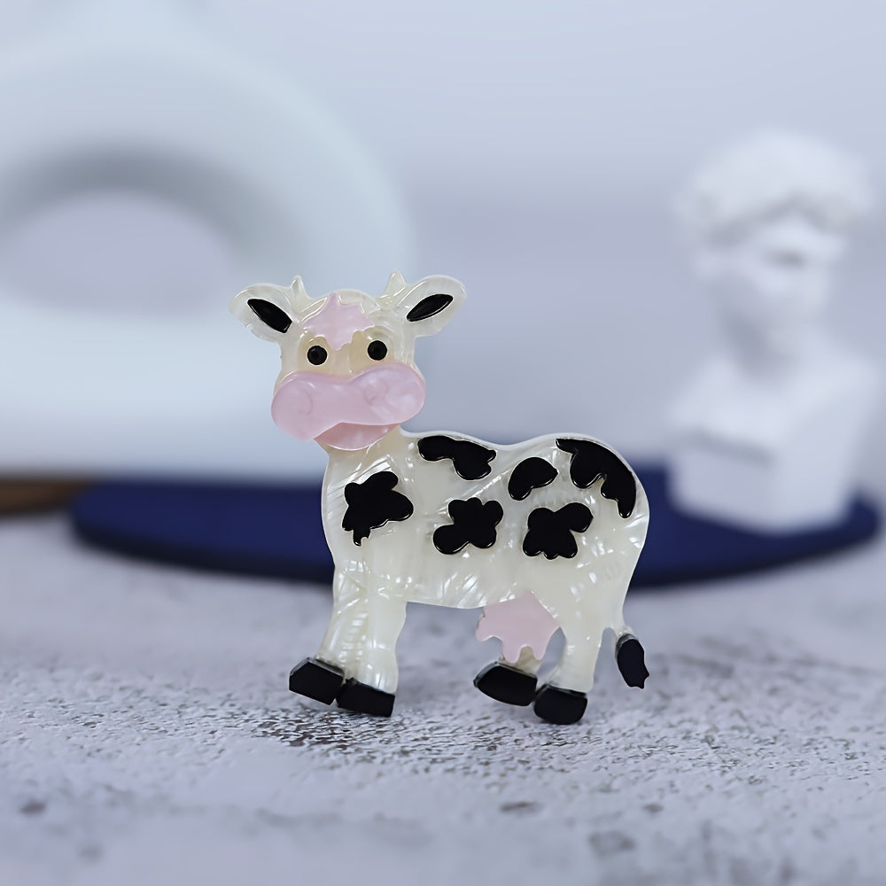 Handcrafted Acrylic Cow Brooch Pin - Adorable Farm Animal Theme - Transparent Lapel Pin for Dresses, Hats & Gifts - Playful Animal Shape Accessory mimicking Simulation Modeling.