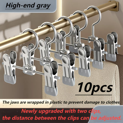 Set of 10 Stainless Steel Pant Hangers with Clips, Versatile Storage Rack for Pants, Skirts, Bras, Scarves, Underwear, Perfect for Bedroom, Balcony, Dorm, Kids' Clothes, Space-Saving Closet Organizer, Essential for Home Organization, Also Suitable for