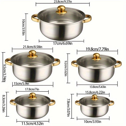 Essential Kitchen Set: iTechjoy 10-Piece Stainless Steel Cookware Set with Lids - Smokeless and Durable Pots and Pans for All Stove Types, Perfect for Soup, Stew, and Noodles