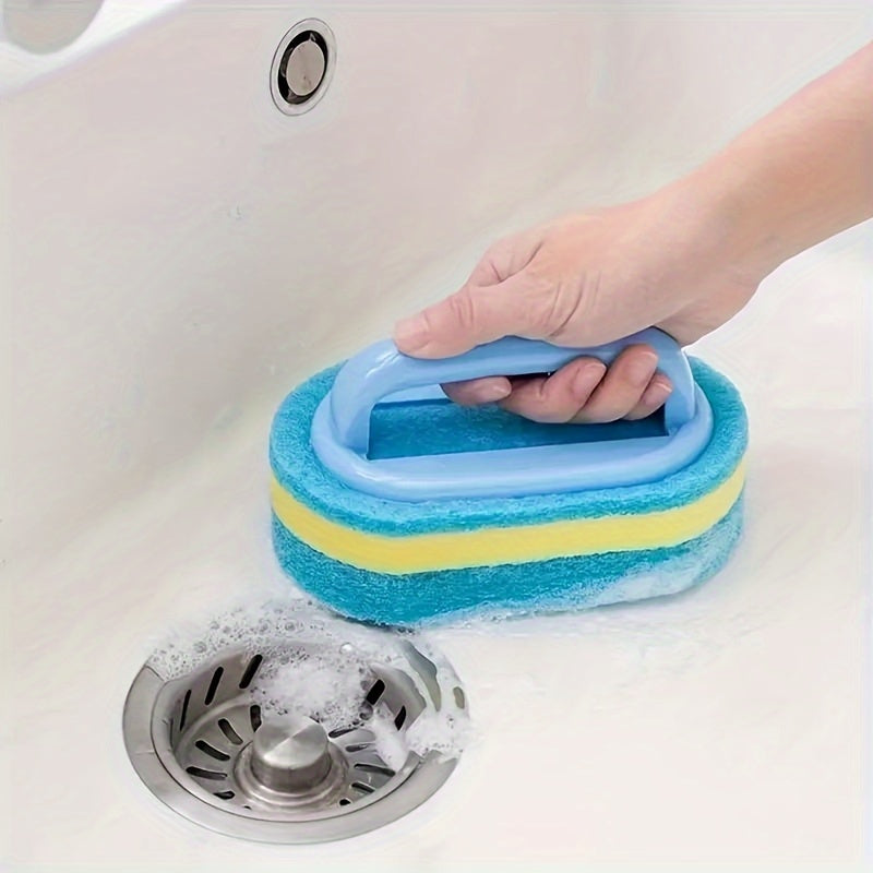 This versatile sponge cleaning brush can handle a variety of cleaning tasks in the bathroom, bathtub, and on tile surfaces. It is also great for kitchen cleaning, dishwashing, and pot scrubbing. With its durable design and powerful stain removal