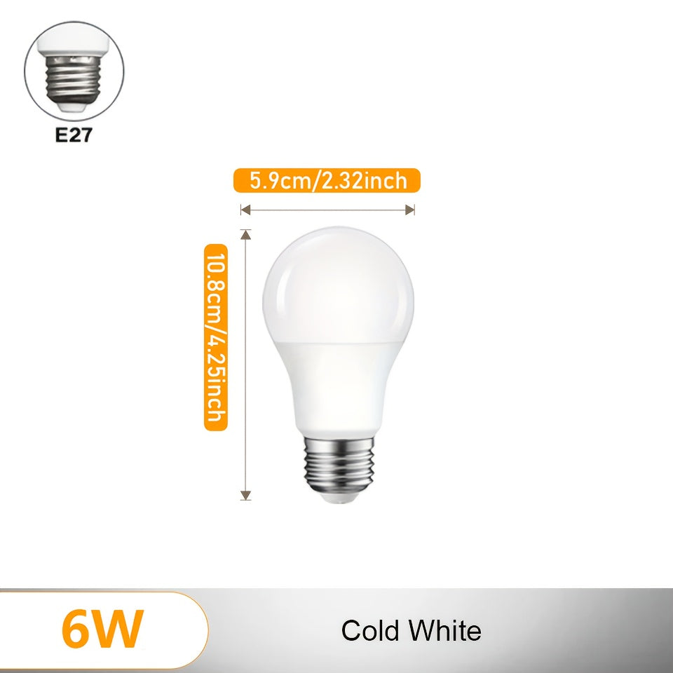 10 ta LED harakat sensorli lampochka, 6W quvvatga ega, 175-265V bilan mos, E27 asos. Tungi qorong'i sharoitlarda foydalanish uchun mos keladi.