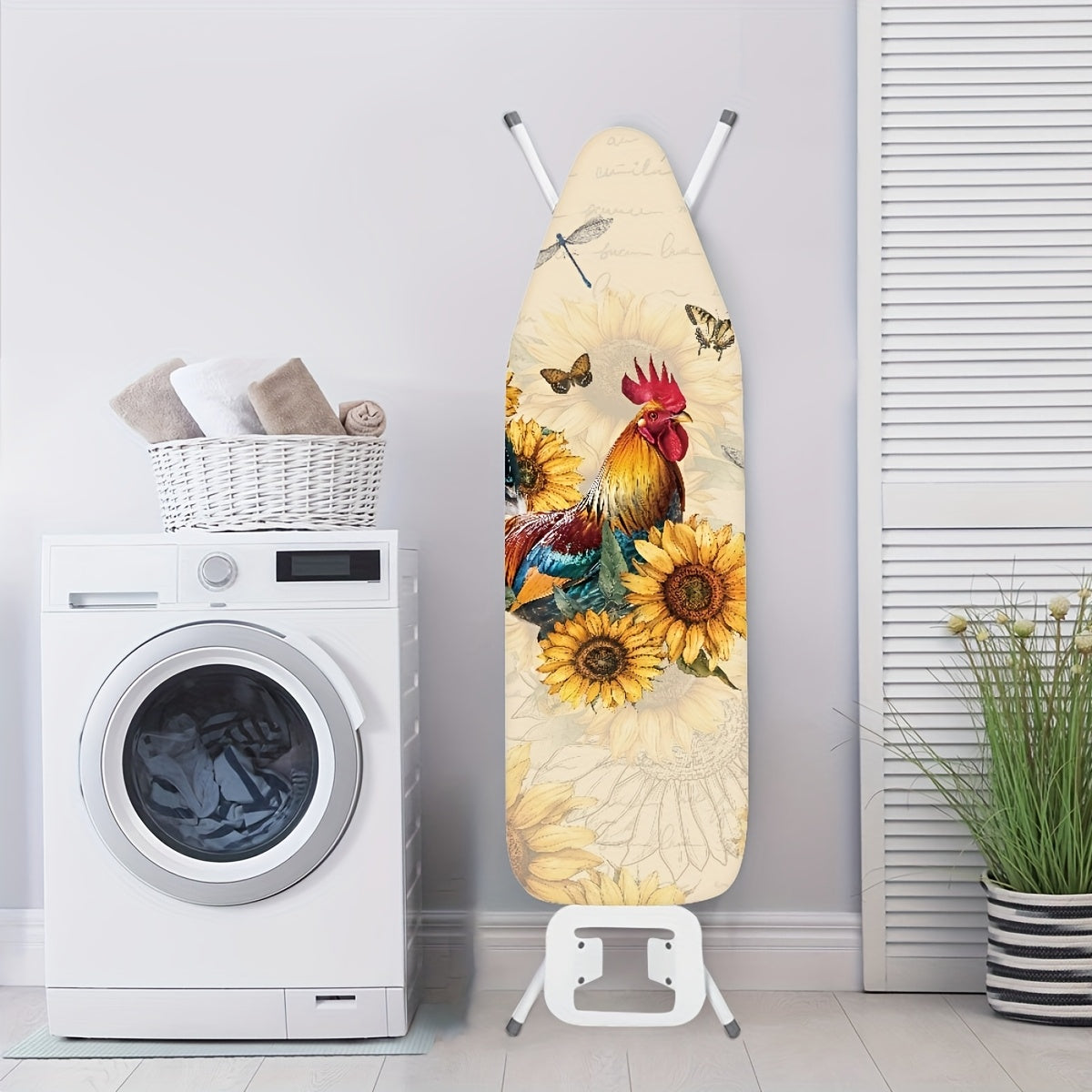 Farmhouse Ironing Board Cover featuring an Artistic Rooster & Hen Design - Made from PET Material, Dustproof, Non-Stick, and Stain-Resistant with Elastic Edge for Easy Installation - Perfect for Home Use or as a Gift