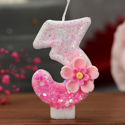 Pink floral number candle for cake decorations and parties.