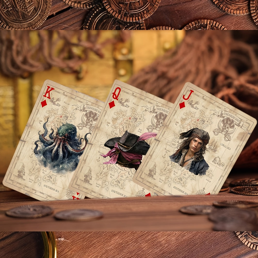 STRUBLFE Vintage Pirate-Themed Poker Cards with anti-slip embossing, geometric design, and golden accents. Perfect for family gatherings and party games. Luxury card texture for a stylish