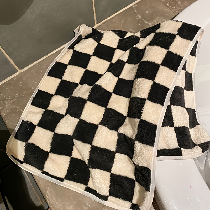 Soft skin face towel in checkerboard pattern, absorbent and comfortable for bathroom, gym, and kitchen.