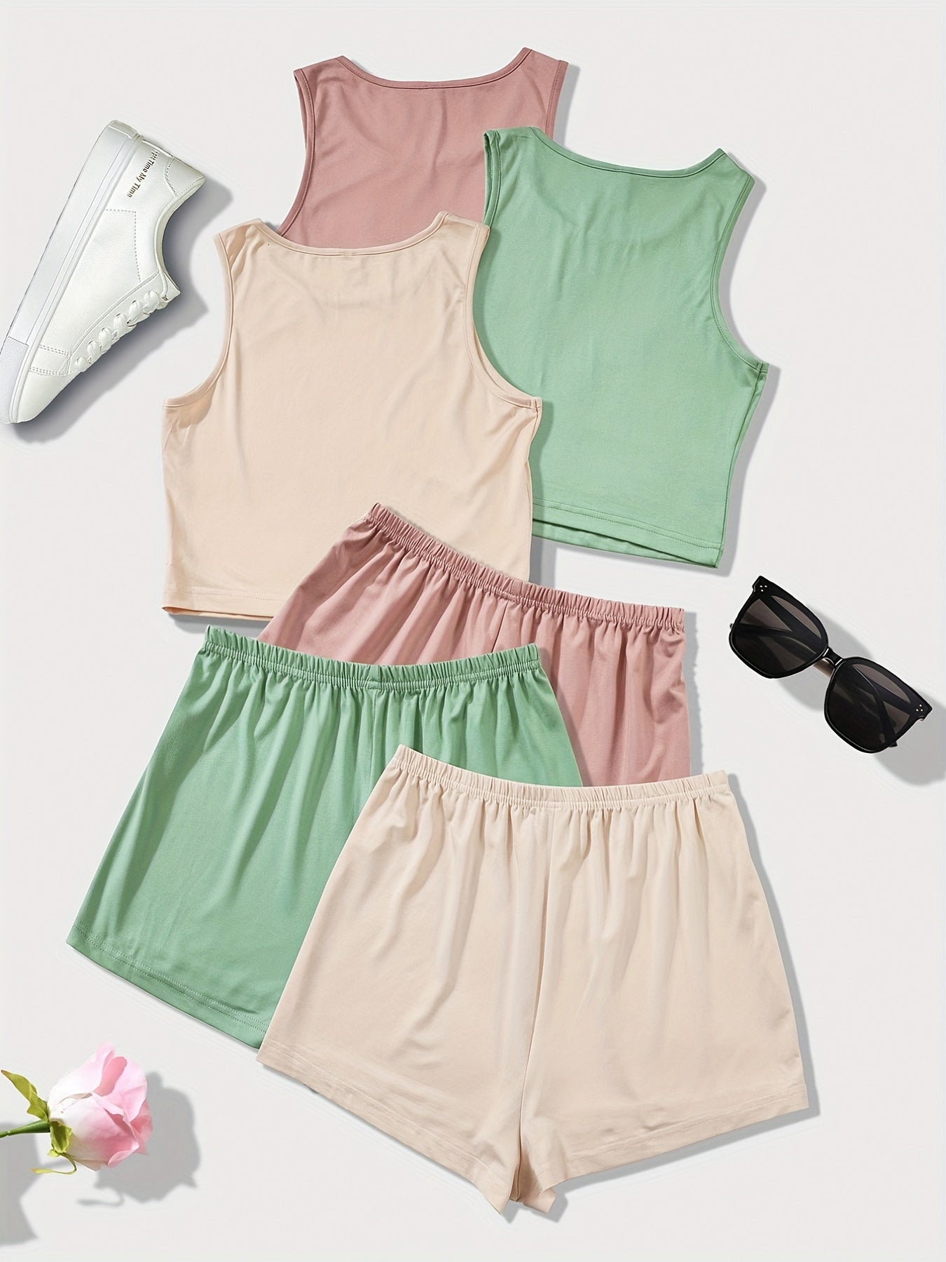 3-piece Women's pajama set: sleeveless vest and shorts in three colors