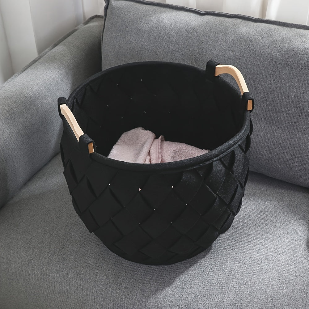 This multi-functional felt storage basket comes with two handles, making it easy to carry and ideal for organizing laundry, toys, and more in your bedroom, bathroom, dorm, or any space that needs a touch of style and functionality.