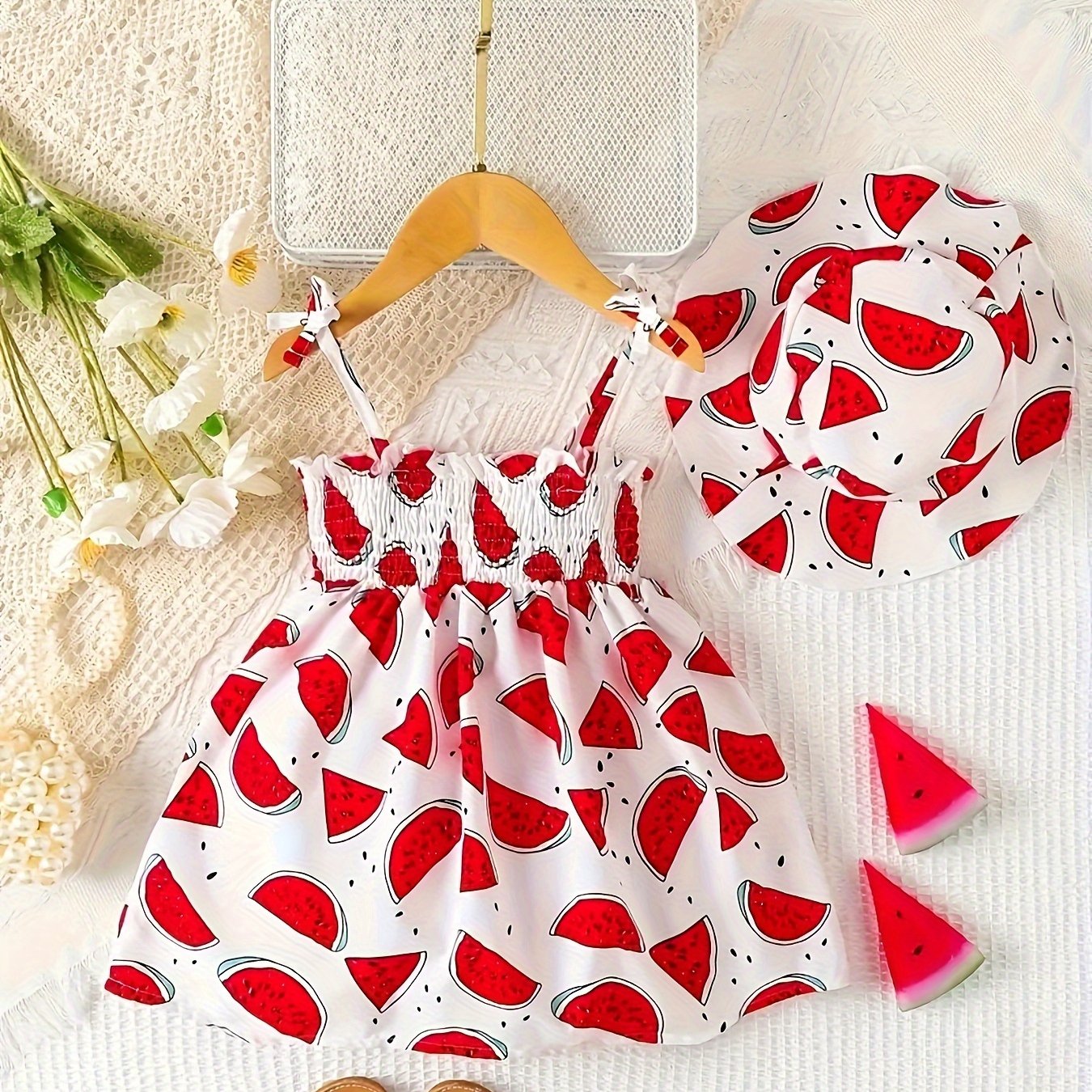 Cute baby dress set with fruit cartoon print, perfect for daily wear or special occasions - makes a great gift for infant and toddler girls.