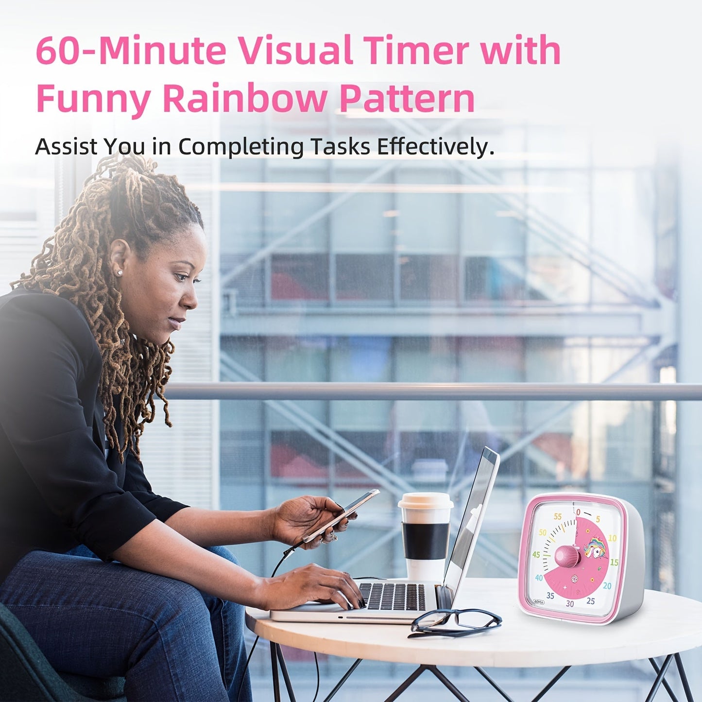 YUNBAOIT Rainbow Visual Timer kechqurun yoritgichi bilan - Sinf xonasi, oshxona va ofis uchun ideal - Jim 60 daqiqalik hisoblash timeri