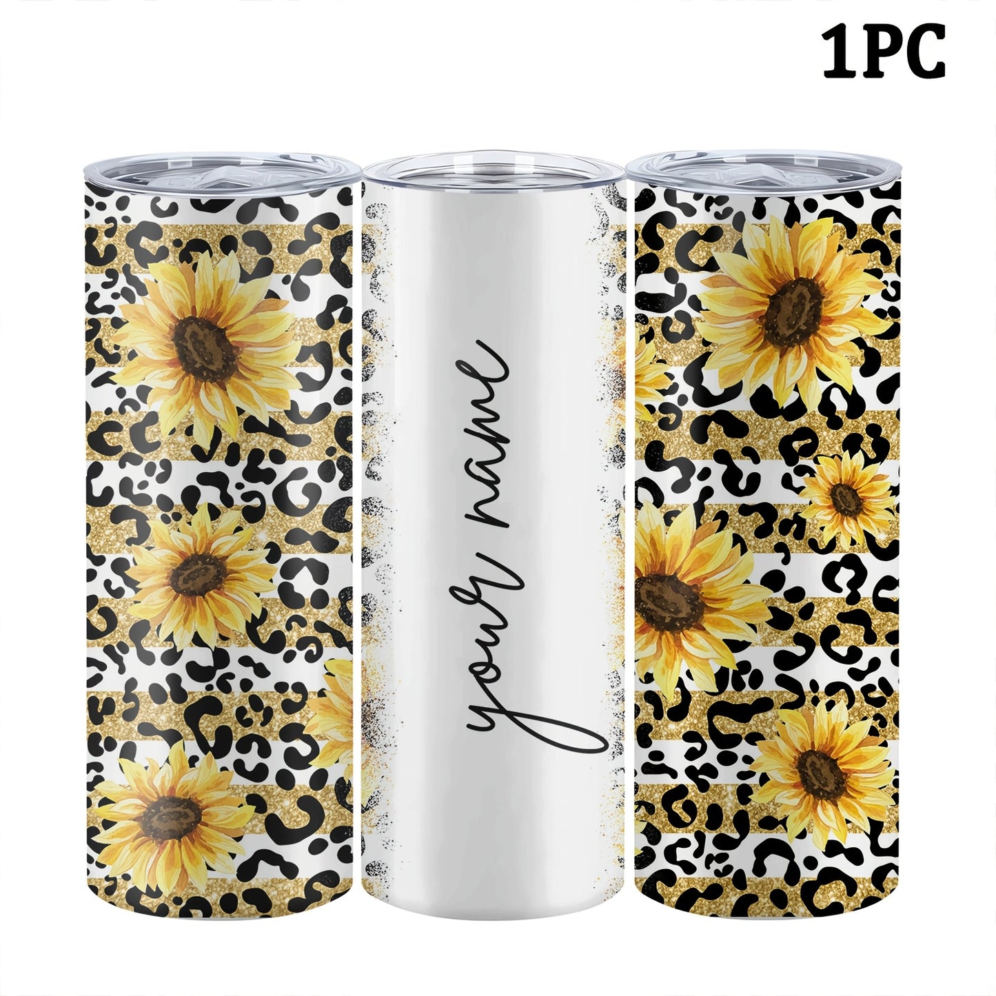 Customized sunflower stainless steel water bottle, 20oz with lid and straw, BPA-free, shatterproof, machine washable, perfect for outdoor travel and Valentine's Day gift.