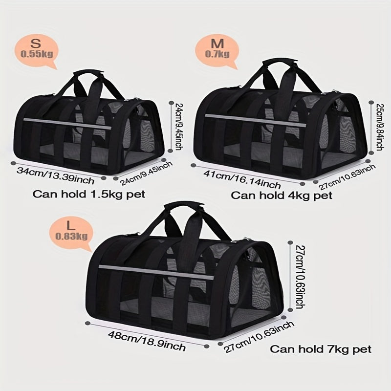 Portable pet carrier bag with locking safety zippers, airline approved.