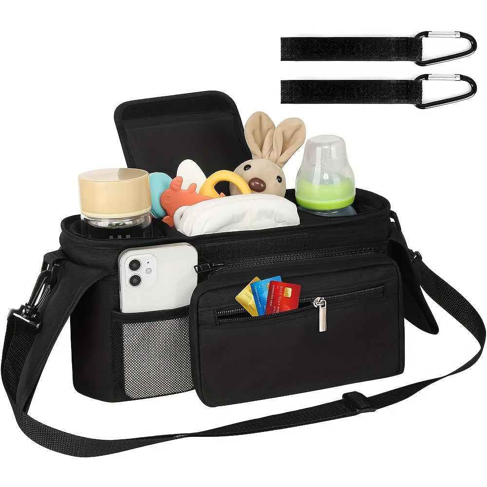 Stroller Organizer with Non-slip Strap, Insulated Cup Holder, and Phone Storage Bag. Universal Fit for Uppababy, Baby Jogger, Britax, BOB, Umbrella, Pet Strollers, and More.