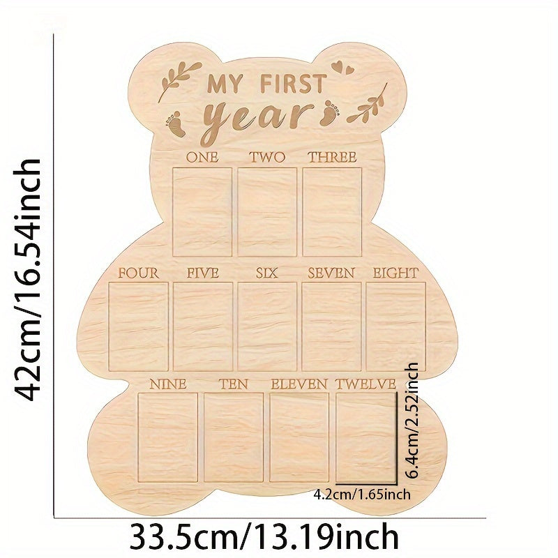 Gorgeous Teddy Bear Wooden First Year Milestone Photo Frame - Sleek Finish, Vertical Style, Great for Room Decor & Monthly Calendar, Perfect First Birthday Present