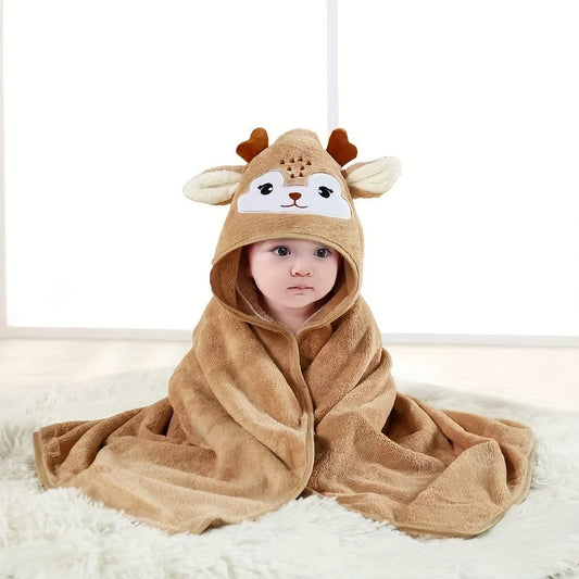 Cute Elk Cartoon Children's Bathrobe - Cozy, Breathable & Highly Absorbent Towel Wrap for Kids, Ideal for Relaxing & Traveling, Easy to Clean in Washing Machine - Khaki