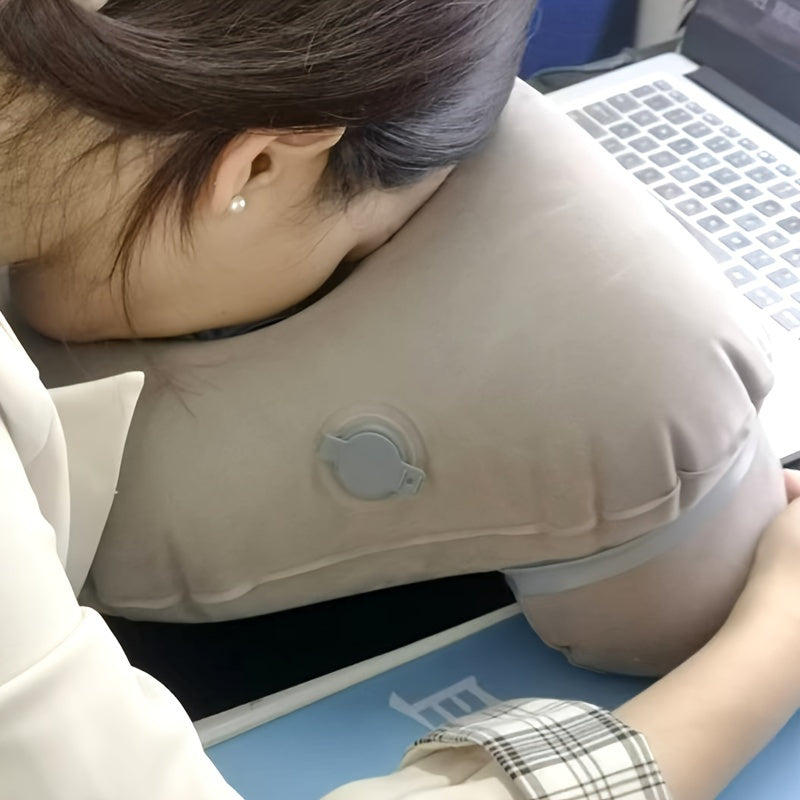 Multipurpose inflatable pillow suitable for all sleeping positions, providing lumbar support, knee cushioning, and a half-roll design perfect for both back and side sleepers.