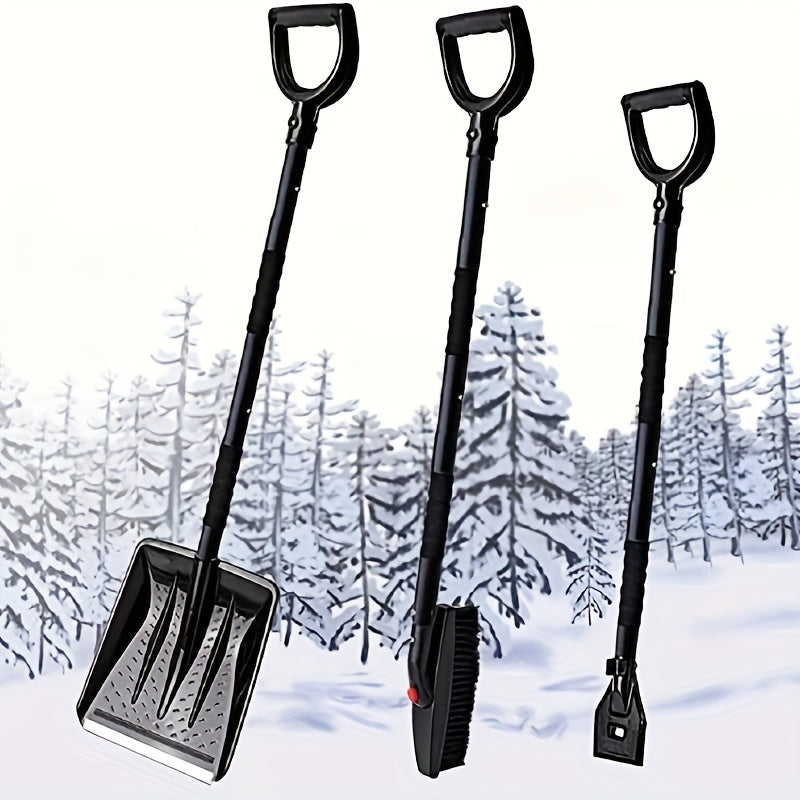 Kit for removing winter snow - includes a detachable snow shovel, brush, and ice scraper for cars, trucks, and gardens. Perfect for outdoor, glass, walls, and patio snow removal. Comes with a convenient carry bag.