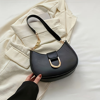 Stylish Crescent Moon Shoulder Bag with Zipper Closure, Polyester Lined, Ideal for Casual and Daily Use, Comes in White, Black, Khaki