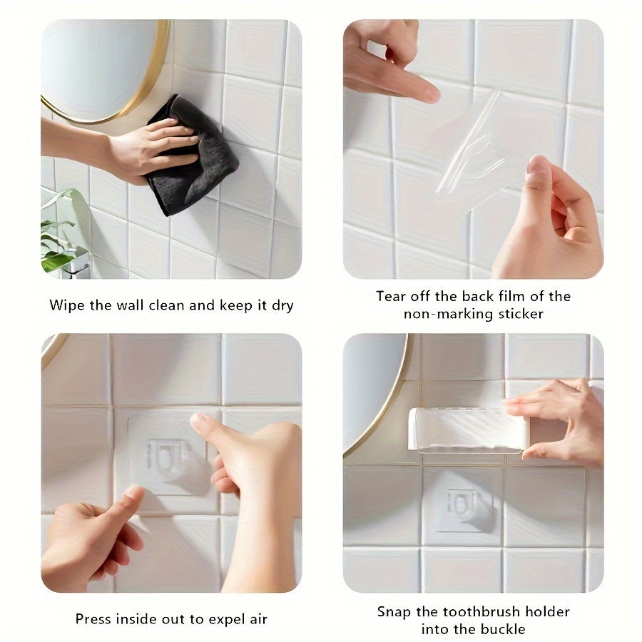 Wall mounted toothbrush holder holds up to 5 toothbrushes, no electricity required, ideal for dorms and showers.