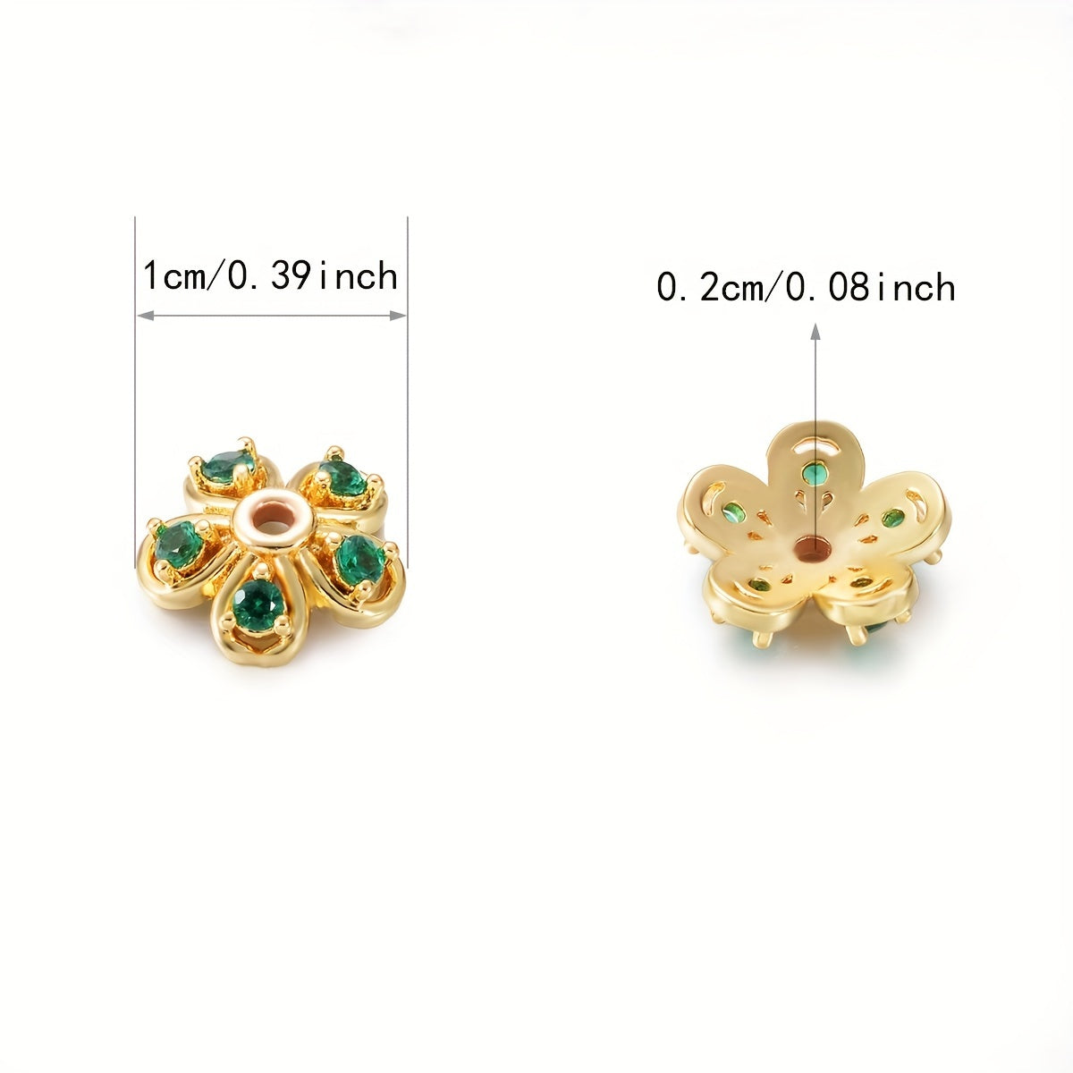 Brass Flower Bead Caps with Synthetic Cubic Zircons - Set of 20 pieces in a bag, including 10mm, 8mm, and 6mm sizes. Perfect for creating stunning jewelry pieces.