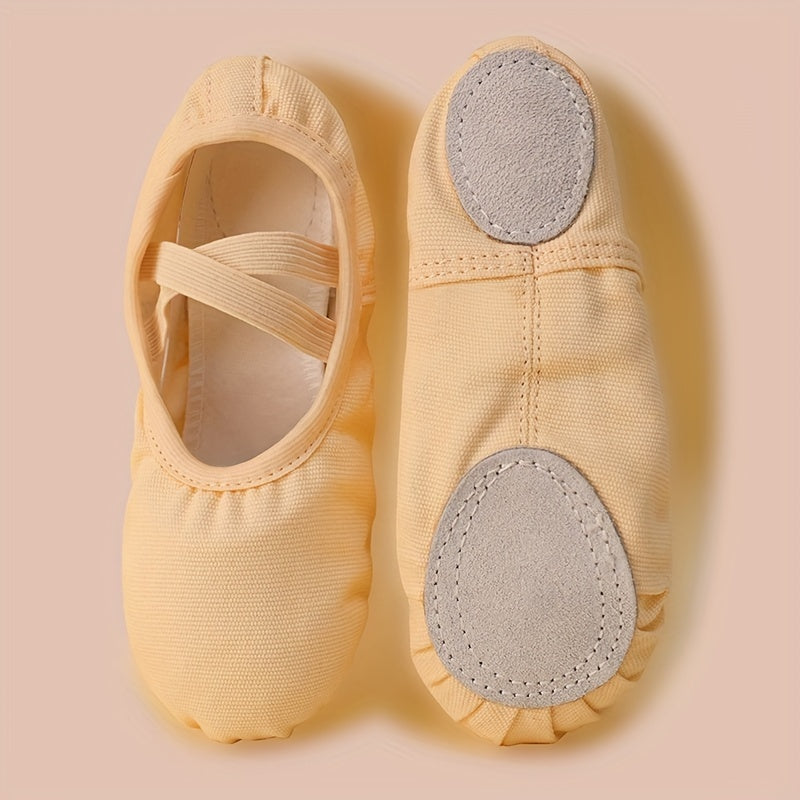 Girls' ballet dance shoes suitable for all seasons with breathable material, non-slip sole, and elastic closure. Perfect for yoga, gymnastics, and various sports activities.