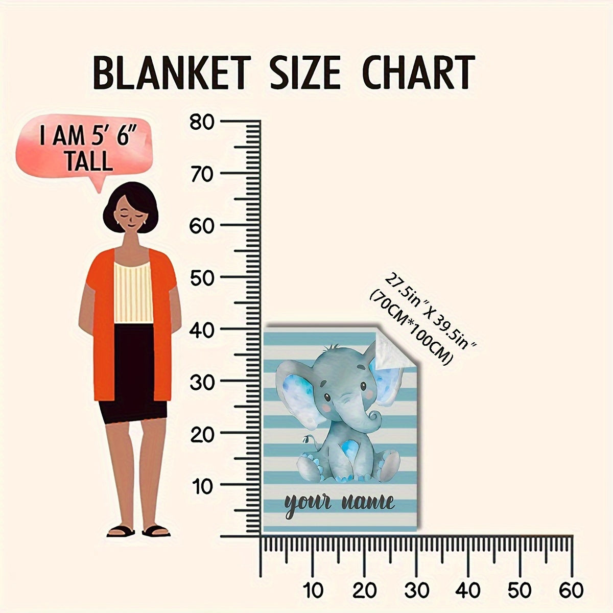 A modern and versatile fleece throw blanket featuring a customizable cartoon elephant design. This all-season, multi-purpose blanket is digitally printed on a polyester cover with a polyester lining. Knitted for cozy comfort, it weighs between 200-250g