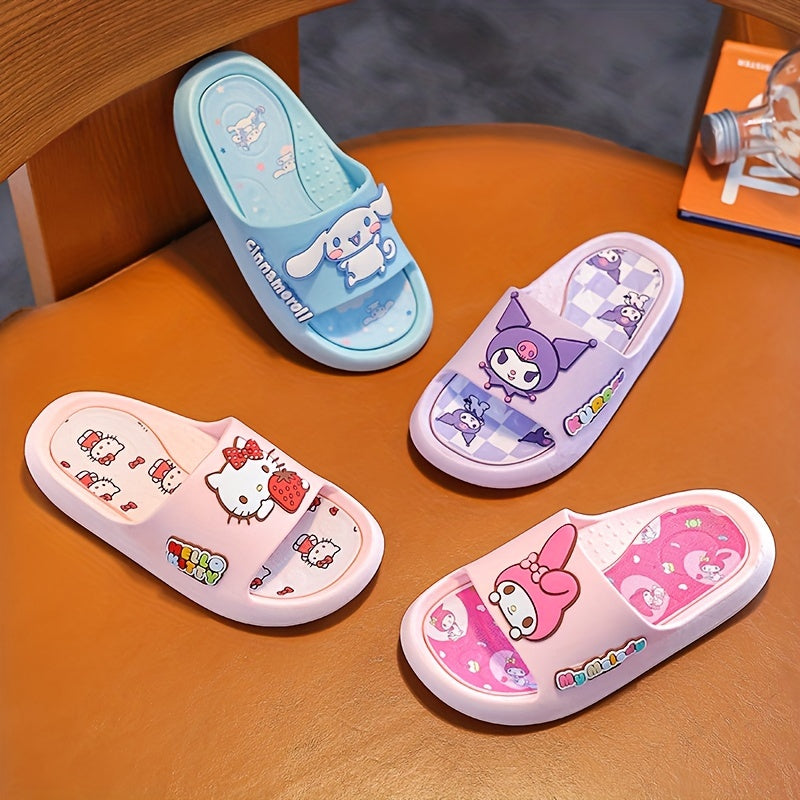 Hello Kitty Girls' Slippers - Pink Non-Slip Indoor Slides with Cartoon Design, PVC Material, Ideal for Spring/Summer.